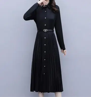 셔츠 원피스 벨트 포함 블랙 XL
