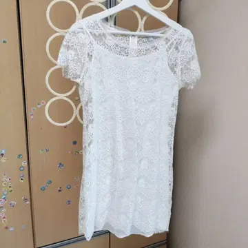Forever 21 화이트 레이스 반팔 튜닉 S