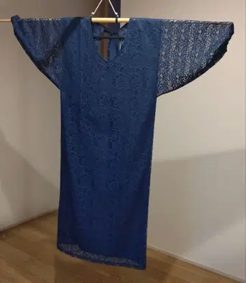 기모노용 앞치마 롱 기장 네이비 컬러 레이스
