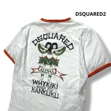 DSQUARED2 링거 T셔츠 화이트 오렌지 M 데미지 가공