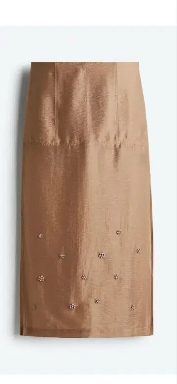 H&M 베이지 새틴 슬릿 스커트