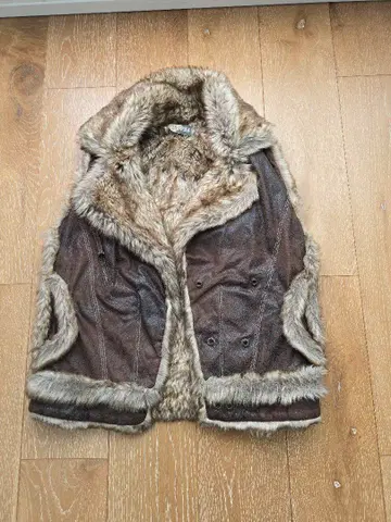 Desigual 브라운 가죽 퍼 자켓 베스트