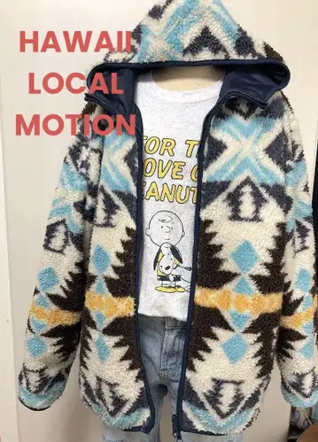 LOCALMOTION 플리스 자켓 네이티브 무늬 리버서블 블루