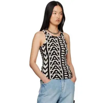 MARC JACOBS 탱크탑 블랙 화이트 올 로고 무늬 S