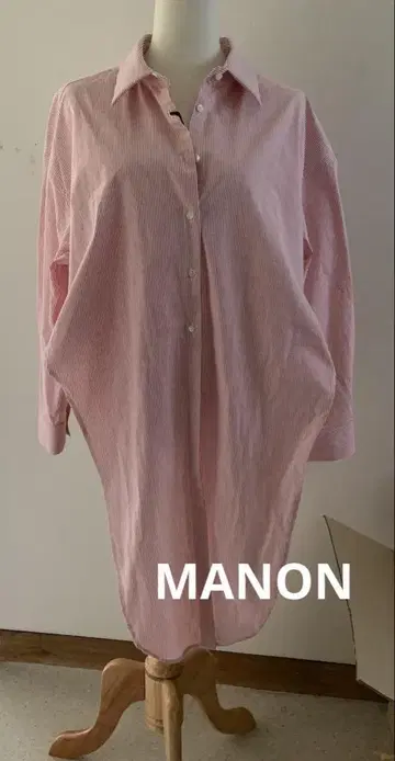 [택 포함 미사용] MANON 마농 핑크 스트라이프 셔츠 오버 사이즈