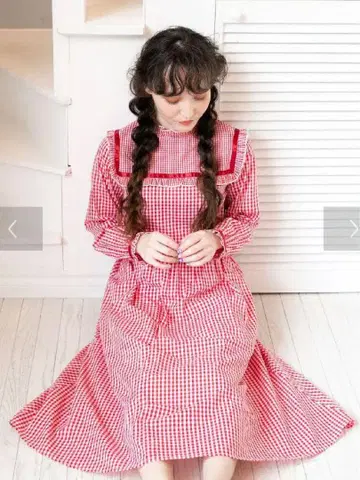 빨간색 깅엄 체크 원피스