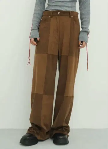 [ KnuthMarf ] block check suede pants