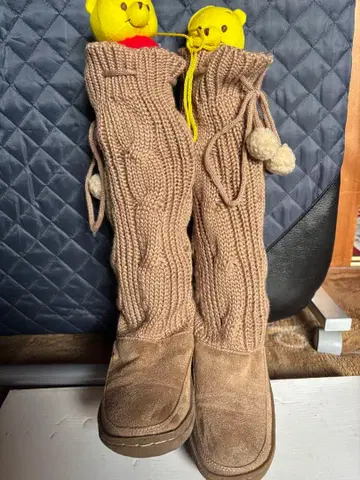 베이지 스웨이드 니트 롱 부츠 M