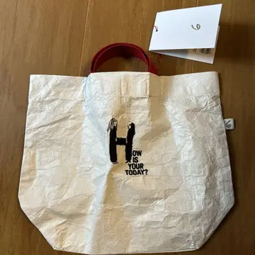 6 로쿠 에코백 화이트 컬러 H의 문자 빨간색 핸들