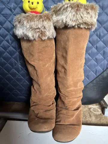 브라운 퍼 롱 부츠 M