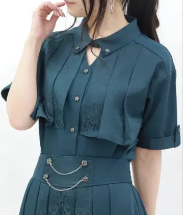 axes femme 자카드 플리츠 그린 셋업