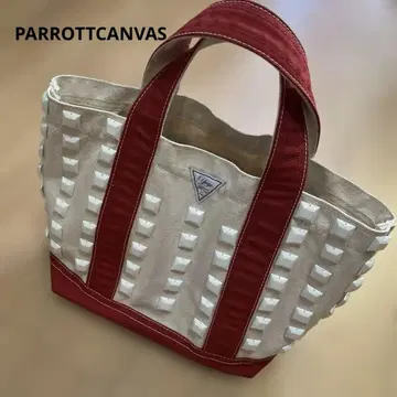 PARROTTCANVAS 스터드 토트백 베이지와 빨간색