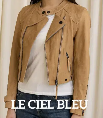 [ LE CIEL BLEU ] 램 가죽 양가죽 라이더 자켓 베이지 38
