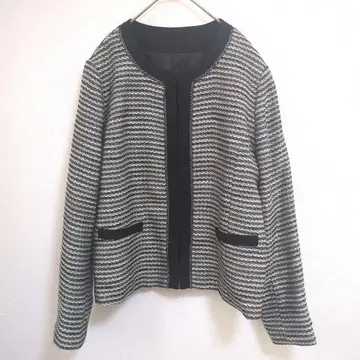 애드루즈 노카라 자켓 블랙과 화이트 스트라이프 17호 빅 사이즈