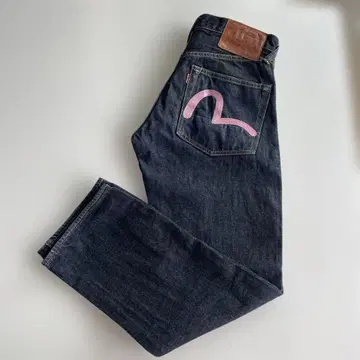 EVISU 청바지 2000 핑크 로고 자수 28 x 32 버튼 플라이