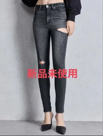 GYDA 미들 허리 SIDE RIPPED 스키니 데님 팬츠