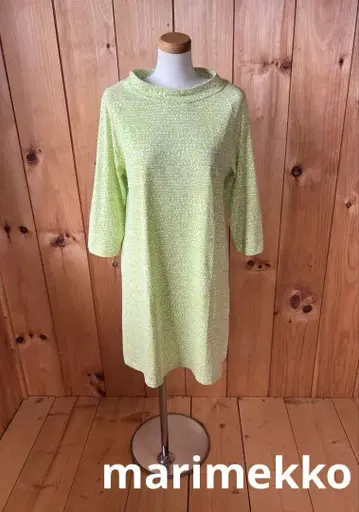 마리메꼬/원피스/튜닉/XS/코튼/라이트 그린 x 화이트