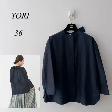 새상품급! 클리닝 완료 YORI 요리 백리본 블라우스 네이비 36