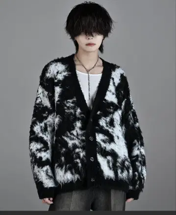 BOUCLE SHAGGY KNIT REVERSIBLE CARDIGAN