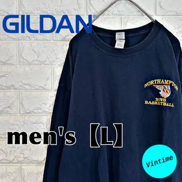 V886 [ GILDAN ] 프린트 롱 슬리브 [ 남성용 L ] 네이비