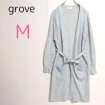 그로브 [ M ] 롱 가디건 오픈 프론트 끈 있음 천축 편직