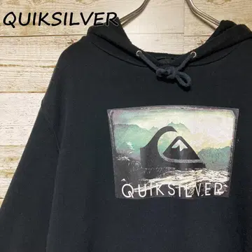 QUIKSILVER 후드티 블랙 블랙 끈 빅 로고
