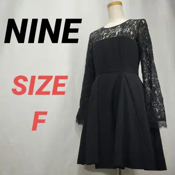 NINE 나인 레이스 원피스 드레스 레이스 슬리브 플레어 블랙