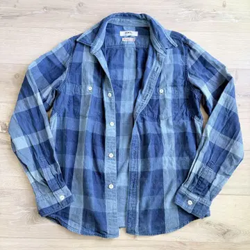 [ FDMTL ] 인디고 박스 체크 무늬 긴팔 셔츠 사이즈 4
