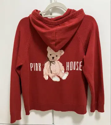 핑크하우스 PINKHOUSE 벚꽃 Teddy 뜨개질 니트 후드티 레드