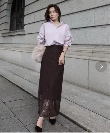 [ anuans ] 코드 레이스 하이웨스트 타이트 스커트 M 브라운