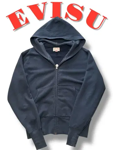 EVISU / 블랙 백 로고 풀 집업 후드티