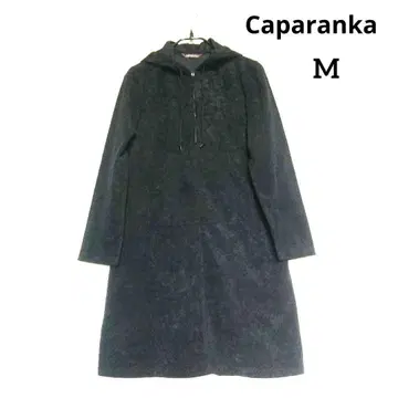Caparanka 블랙 후드 부착 하프 지퍼 롱 원피스