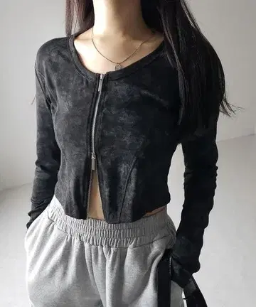 me+em select 더블 지퍼 빈티지 티셔츠 가디건