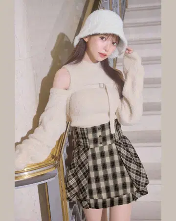 michellMacaron 프릴 체크 미니 스커트
