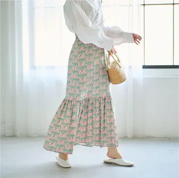 플레어 스커트 꽃무늬 핑크 그린
