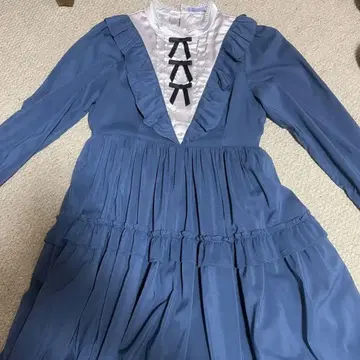 클래시컬 프릴 롱 원피스 블루 axes femme kawaii