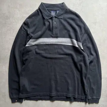 GAP 블랙 피케 셔츠 긴팔 보더 올드 스트라이프 블랙