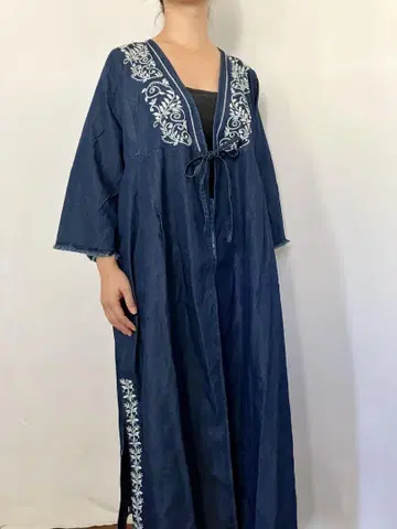 자수 장식 카프탄 롱 원피스
