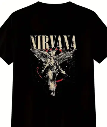 NIRVANA 천사 디자인 블랙 구제 의류 밴드 T셔츠 남성용 M 사이즈