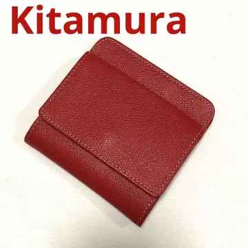 Kitamura 엠보 가죽 동전 지갑 코인 케이스 빨간색