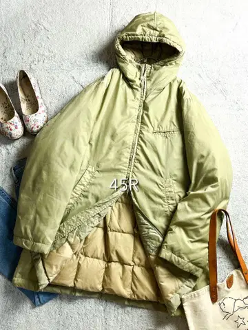 [ 45R ] 45rpm 후데트 롱 다운 코트 빅 사이즈 올리브