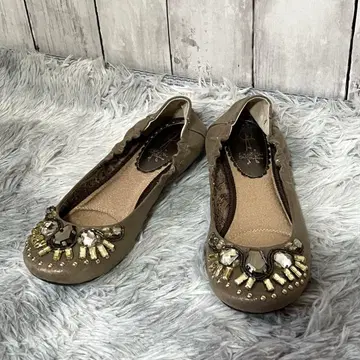 고품질 키다리 아저씨 [ 23cm ] 비쥬 장식 골드 베이지 플랫슈즈