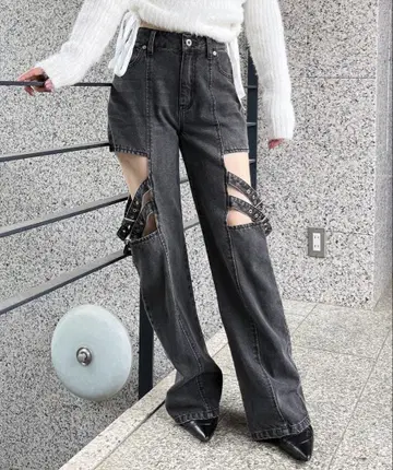 SPIRALGIRL 사이드 오픈 벨트 데님