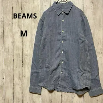 BEAMS 빔즈 블루 린넨 100% 긴팔 셔츠