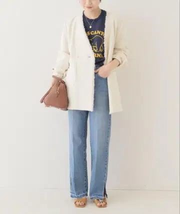 [새상품급] SLOBE IENA 트위드 노카라 자켓