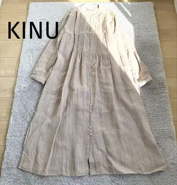 KINU 린넨 셔츠 원피스 긴팔 베이지