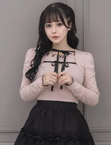pium 더블 리본 멜로우 프릴 티셔츠 핑크 피움