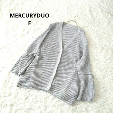 MERCURYDUO 플레어 소매 리본 V넥 가디건 F 오버 사이즈