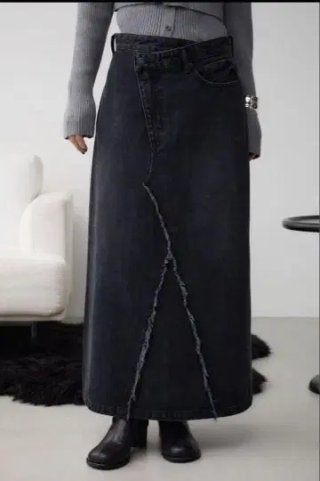 AZUL DENIM 크로스 허리 데님 스커트
