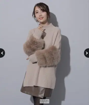 한큐 우메다 본점 한정판 소매 퍼 니트 M 사이즈